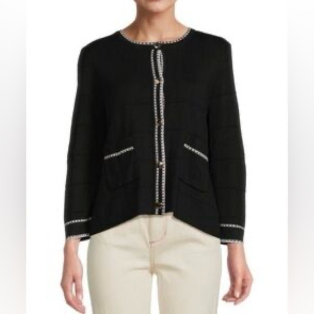 Adrianna Papell Check Tipped Cardigan/ size M